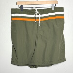 Black Brown 1826 Mens Swim Trunks‎ L Green Orange Stripe Lined Beach Vacation